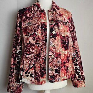 Christopher & Banks Corduroy Stretch Multi Red Jacket Button Up L